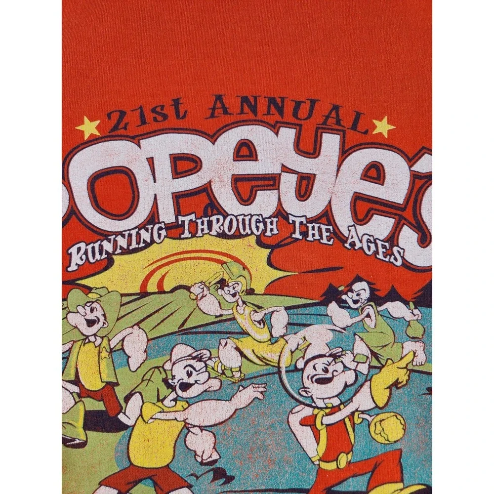 Vintage Popeye‎ T-Shirt Fun Run Running Through The Ages Cartoon TV Show LARGE